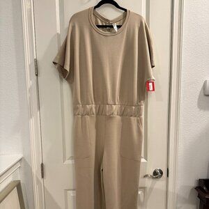 SPANX Beige Air Essentials Cropped  Jumpsuit with Elbow length sleeves